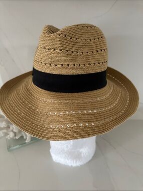 Sun and Sand Woven Straw Sun Hat with Black Band.